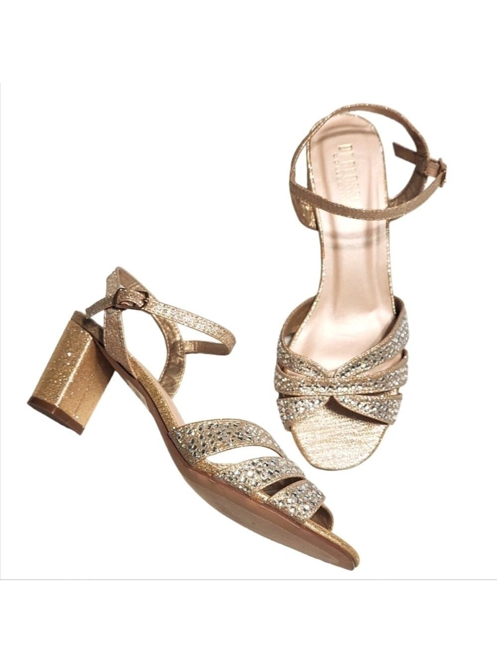 De Blossom Collection Gold Glitter Block Heel Sandals